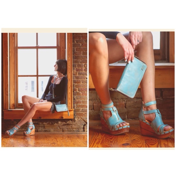 NWT Bed Stu TEMPLETON II Crossbody Wallet Wristlet Baby Blue Oats Rustic $185 - Picture 16 of 16